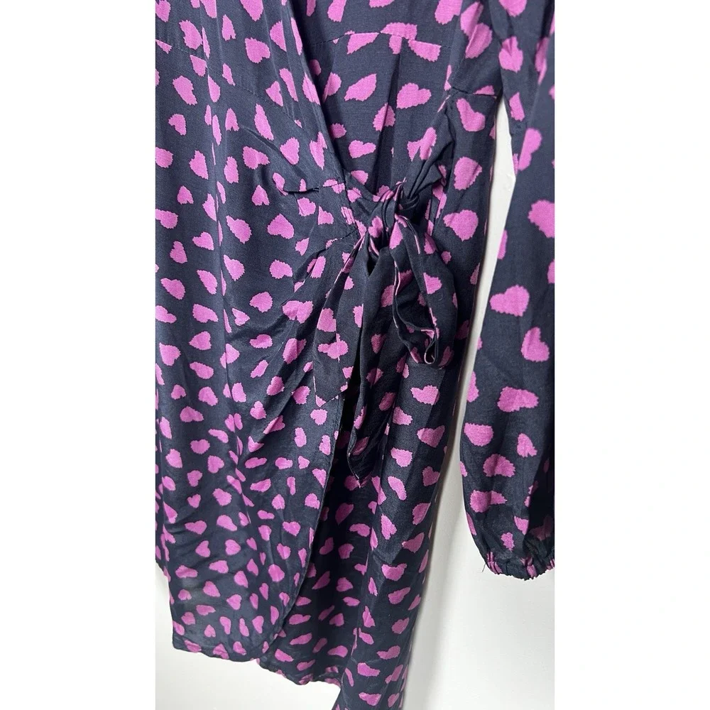 FRNCH Paris Size Small Acela‎ Blue Heart Print Mini Wrap Valentines V-Neck Dress